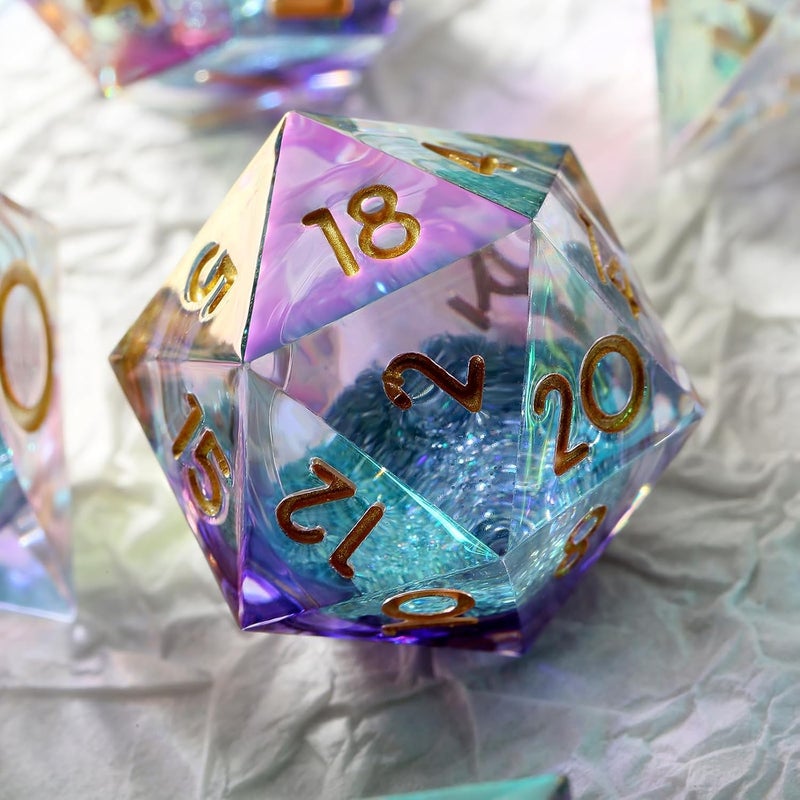 DNDND Iridescent Plating Glitter Liquid Core Sharp Dice, Handmade DND Resin Sharp Edge D&D Die with Gorgeous Gift Case for Dungeons and Dragon Tabletop Games (Iridescent Plating Liquid Core) - Image 2